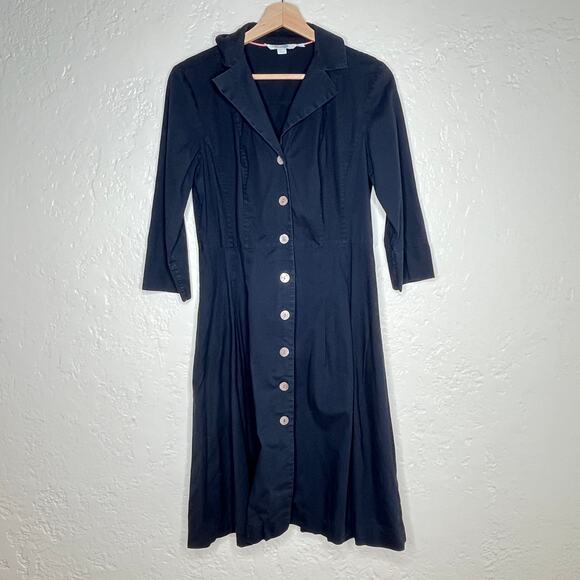 Boden Women's Black Collared 3/4 Sleeve Button Shirt Dress Size 6 - Picture 1 of 7
